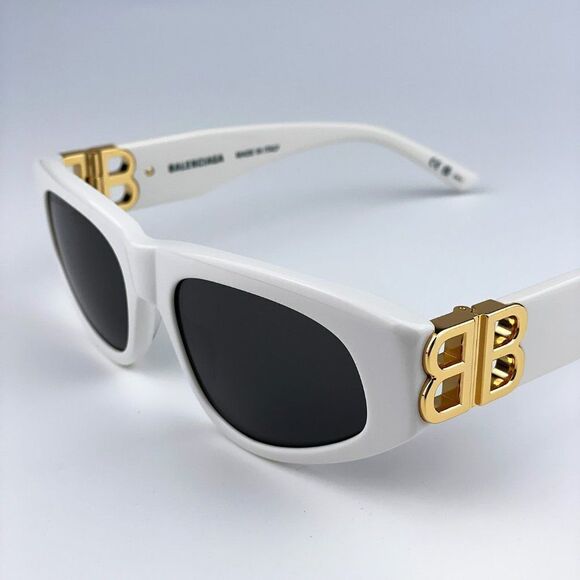 NEW Balenciaga BB0095S 012 White Gold Logo Grey Cat Eye Unisex Sunglasses - Picture 1 of 11